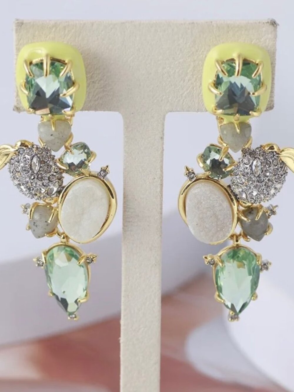 Alexis Bittar Green Earrings Dangle Drop Gold Plated Druzy Qaurtz
